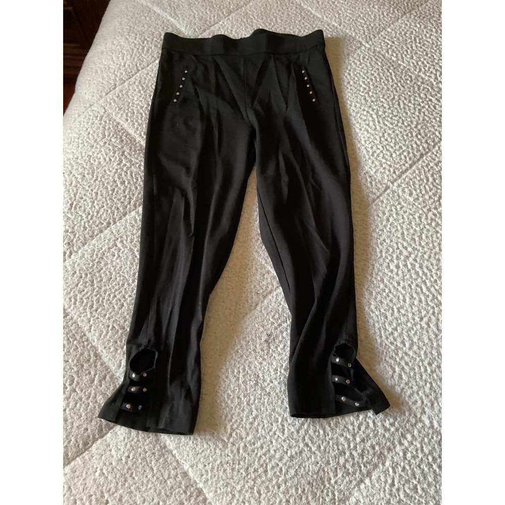 Grenier Cropped Pants  Small Black Excellent Studded Hem Cutout G11VPAK00053